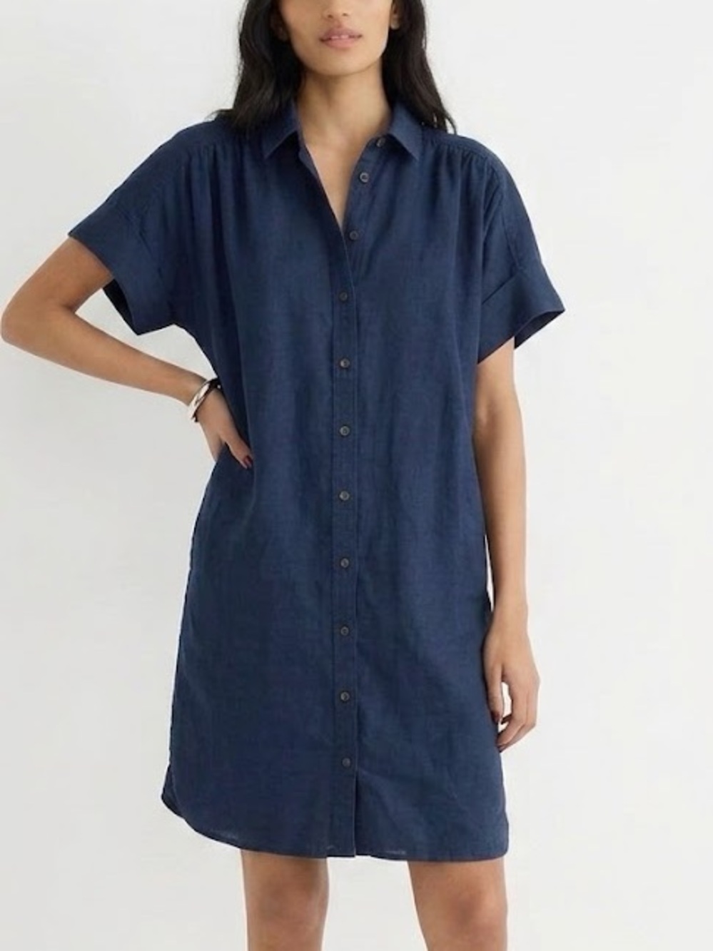 J. Crew Linen Relaxed Fit Shirt Dress with Pockets
